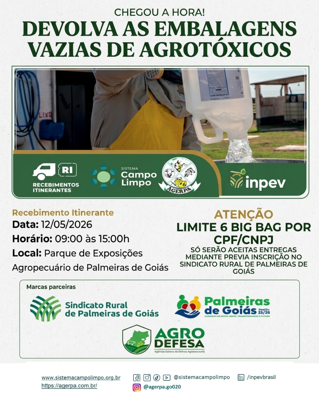 DEVOLUÇÃO DE EMBALAGENS VAZIAS DE AGROTÓXICOS